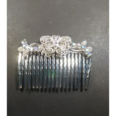 Peine de pelo mariposa pasador tono plateado aspecto de encaje estrás boda fiesta Foto 1 de 4