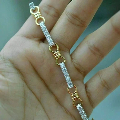 Round Lab Created Diamond Women's Stunning Bracelet 14K Two-Tone Gold Plated - Image 1 of 4