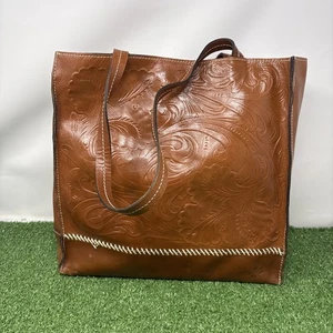 Patricia Nash Toscano Tooled Brown Italian Leather Tote Shoulder Bag Purse EUC - Picture 1 of 24