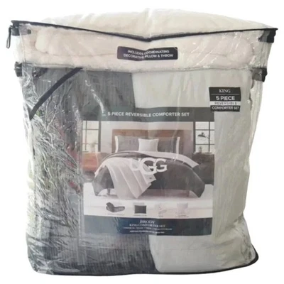 UGG KING Size Reversible Comforter 5 PC Set Thermal Corduroy Gray/Off White - Image 1 of 4