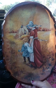 Volkskunst Gemälde auf Holz Wandbehang und funktionaler Nussschale signiert DL Novach - Bild 1 von 15