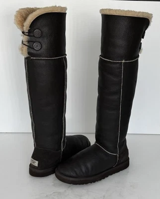 UGG Bailey Button Over the Knee Bomber Leather Boots LTSB Brown Women 9 RARE 🔥 - Image 1 of 4