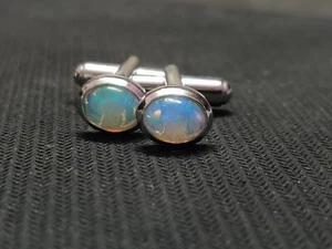 Sterling Silver Ethiopian Opal Cufflinks silver Fire opal cufflinks 6x8 mm Oval - Picture 1 of 6