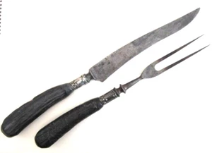 Vintage Universal L. F. & C. Carbonstahl Tranchiermesser Gabel Set Geweihgriff - Bild 1 von 11