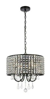 Black Pendant Crystal 4 Light Fixture Kitchen Living Dining Room Chandelier 17" - Image 1 of 4