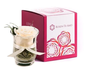 Rosen-Te-Amo®, duftende Premium infinity Rose Weiß in Vase -  handgefertigt - Bild 1 von 3