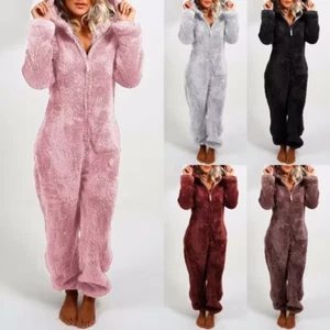 Zipper Hooded for Women/ Fluffy Fleece Hooded Pajamas for Women Winter Warm - Picture 1 of 7
