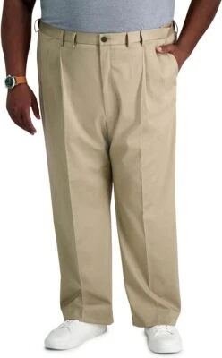 NWT Haggar Big Tall 48"/38" Premium Comfort Pleated Front Dress Pant in Khaki - Image 1 of 3