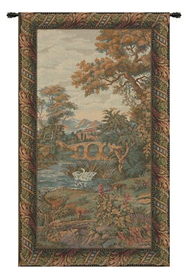 Swan Lake Italian Jacquard Wall Tapestry Serene Nature-Inspired European Art - Image 1 of 4