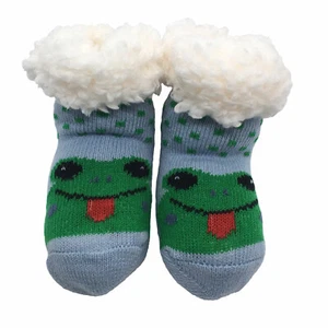 Nuzzles Toddler - FROG - Blue Non Slip Sherpa Slipper Bed Socks - One Size - Picture 1 of 3