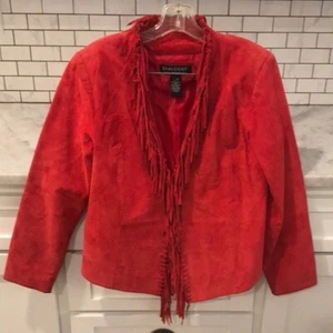 VTG Dialogue Western Jacket Womens XS Red Leather Fringe Braided Southwestern - Picture 1 of 10