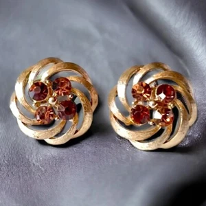 Wirbel Ohrringe Lisner Schraubverschluss MOD Strass 50er Jahre Glam Vintage silberfarben - Bild 1 von 8