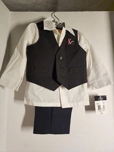 % TFW Toddler Boy's 4Piece Suit 6-9M Black w/White Long Sleeve Button Pin NWT - Picture 1 of 7