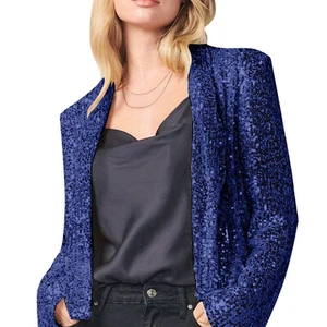 Women's Sequin Suit Long Sleeve Lapel Solid Color Blazer Coat Casual Office Lad - Picture 1 of 26