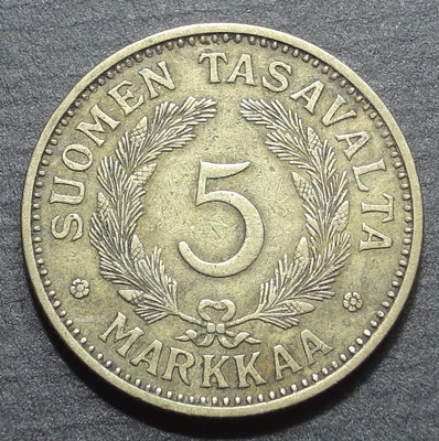 FINLAND  5 MARKKAA  1935 - Image 1 of 2