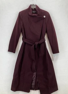 Kenneth Cole Women's Medium Burgundy Belted Wool Blend Trench Coat Tie Waist NWT - Picture 1 of 17