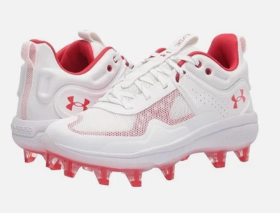 Under Armour Women's 7.5 UA Glyde 2 MT TPU Softball Cleats in White/Red - Image 1 of 4