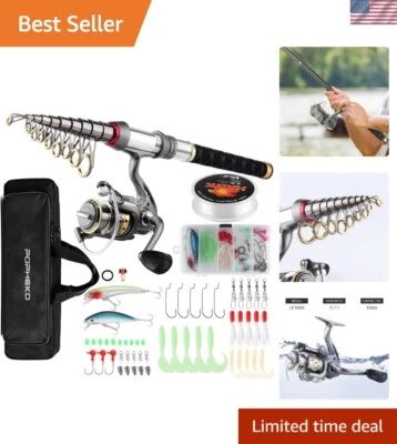 Fishing Rod Reel Combo Full Kit Telescopic Fishing Pole Set Spinning Reel Lin... - Image 1 of 4