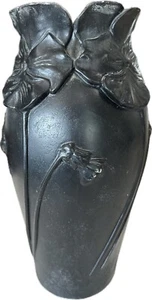 Large Black Ceramic Poppy Flower Vase, Matte Finish 16.5” Art Nouveau - Picture 1 of 10