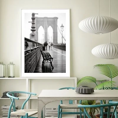Póster de lienzo de seda arte puente de Brooklyn de Nueva York pintura blanca negra A104 sin marco Foto 1 de 4