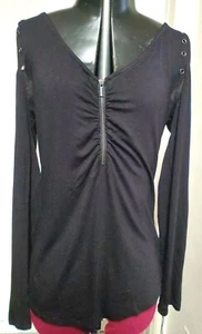 Rock & Republic Tough Love Black Tie Long Sleeve Top Women's Sz S NWT MSRP$49.50 - Picture 1 of 5