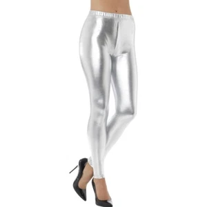 Silberne Metallic Leggings glänzende Disco Pants S 34- 36 80er 90er Jahre - Bild 1 von 1