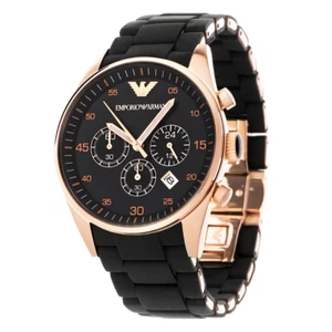 NEW GENUINE EMPORIO ARMANI AR5905 SILICONE BLACK STRAP ROSE GOLD MENS WATCH