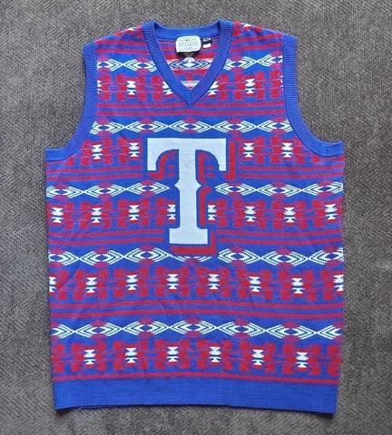 Men's Texas Rangers Sweater Vest Red White and Blue MLB Shirt Size XL Cover