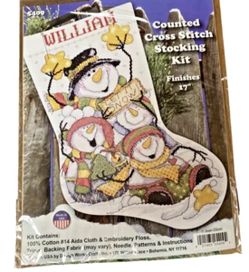 Vintage Snowman Family Cross Stitch Stocking Kit - Let It Snow - Christmas - Picture 1 of 13