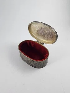 Geprägte Silber Platte Vintage Oval Klapp Schmuckschatulle Mid Century Samt Gefüttert - Bild 1 von 12