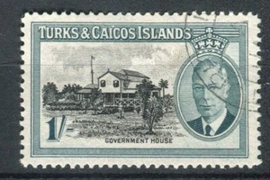 Turks & Caicos Islands KGVI 1950 1s black & blue-green SG229 fine used - Picture 1 of 1