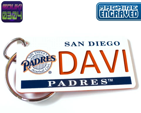 Personalized San Diego Padres Keychain Tag - Custom Name Engraved - MLB Key Ring Cover