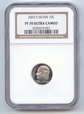 2003-S Silver Proof Roosevelt Dime, NGC PF-70 Ultra Cameo - Image 1 of 2