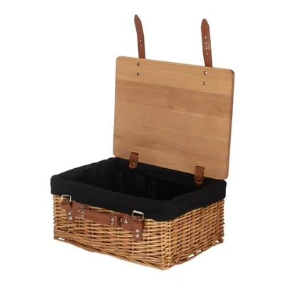 46cm Double Steamed Black Lined Willow Empty Picnic Basket with Pinewood Lid - Image 1 of 4