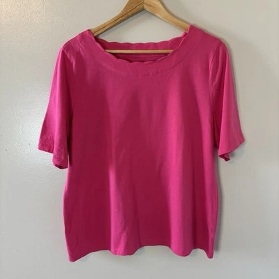 Talbots Pink Pima Cotton Top Scallop Neckline Shirt Sz XL Petite - Image 1 of 4