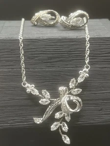 VTG 1950 1960 Am Lee Sterling Silver Crystal Rhinestone Spray Necklace Earrings - Picture 1 of 9