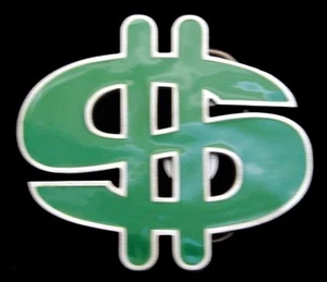 LL10168 *NOS* GREAT 2002 ***BIG GREEN $$$ DOLLAR SIGN*** PEWTER BUCKLE - Picture 1 of 3