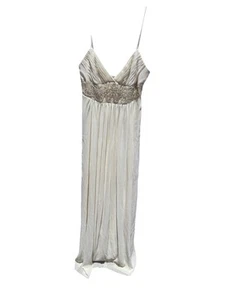 Vtg Empire Waist Maxi Dress Cream Beaded Bodice Formal Gown Boho Bridal Fairy - Picture 1 of 11
