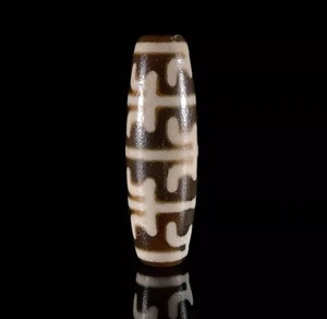 Rare Pre-1800s Indo/Tibetan Old Agate Wujie Faqi Dzi Bead 12*42mm - Picture 1 of 7