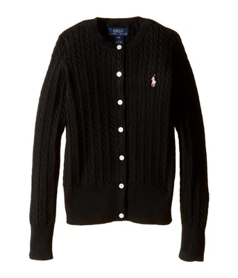 Cárdigan Polo Ralph Lauren Niñas Grandes Negro Tejido con Cable Algodón XL (16) NUEVO CON ETIQUETAS Foto 1 de 2