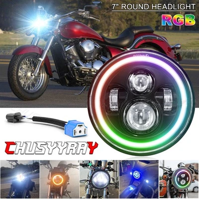 Faros LED altos/bajos negros para moto de 7" para Kawasaki 440 454 550 750 1000 LTD A Foto 1 de 4