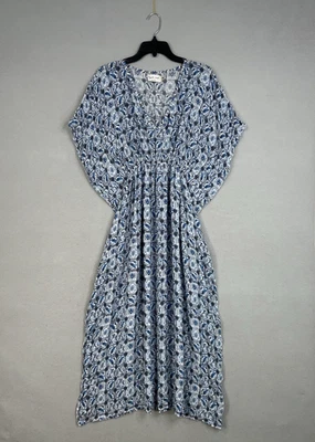 Vestido Rajinta Sheth Mujer Medio Azul Boho Maxi Kimono Coastal Resort Fluido Foto 1 de 4