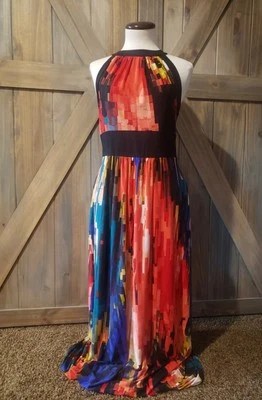 复古 Ronni Nicole 长裙女式 10 条纹无袖旅行针织弹力 — 第 1/4 张图片