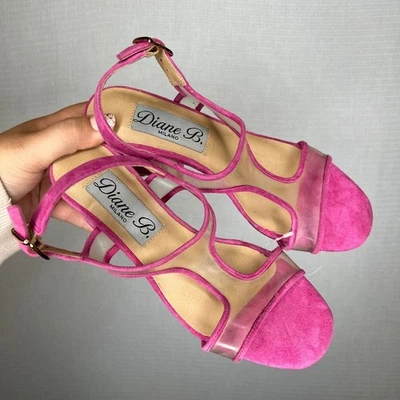 Sandalias de tacón Diane B Milano rosa gamuza y correa al tobillo transparente talla 6,5 M Foto 1 de 4