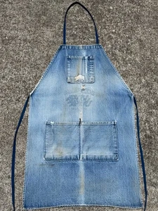 Vintage faded indigo denim work Mechanic apron Union Made USA artist apron - Picture 1 of 4