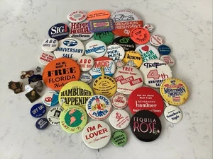 Lot 1960s -90s Vintage Mixed Buttons Pinbacks Pins Ads Hammer Thriftway Jim Beam - Picture 1 of 6