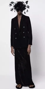 NUEVO Abrigo Blazer Chaqueta Zara Doble Pecho Terciopelo Negro Talla Pequeña £69.99 Nuevo con Etiquetas - Imagen 1 de 15