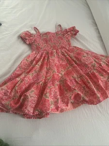 HAUTE HIPPIE Girl Floral Smocked Dress 4T Pink Tiered Ruffles Puffed Sleeve - Picture 1 of 8