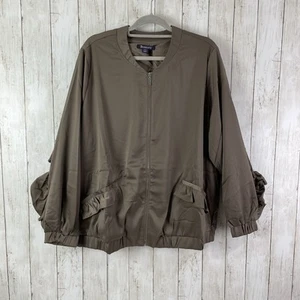Roaman's Bomber Jacket Sz 1X 22/24 Ruffle Sleeve Taupe Satin Full Zip New - Picture 1 of 9