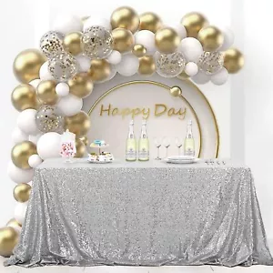 OQSQ Silver Sequin Tablecloth 50x80 inch Sparkle Sequence Table Cover Glitter... - Picture 1 of 6